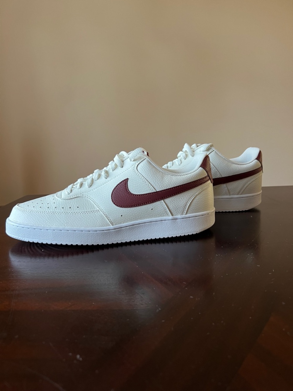 Nike Court Vision Low  Sail Dark Pony Top Sneakers with Burgundy Swoosh